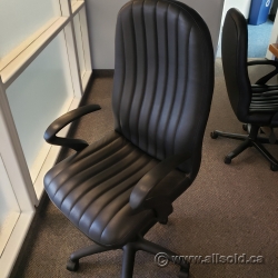 Black Leather Meeting Chair w/ Fixed Arms
